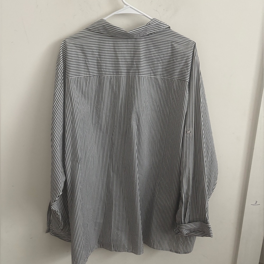 Calvin Klein Blouse Shirt Women’s Sz 3X Striped Lace-Up Minimalist Career Preppy - Picture 2 of 5